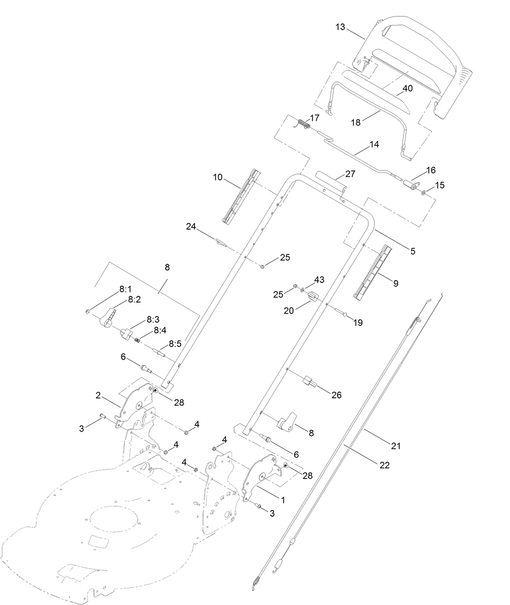 Handle Assembly Diagram and Parts List for 21765 410000000 - 999999999 Toro Lawn Mower