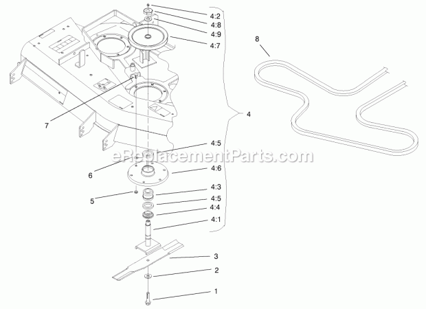 Belt And Spindle Assembly Diagram and Parts List for 74174 200000001-200999999 Toro Lawn Mower