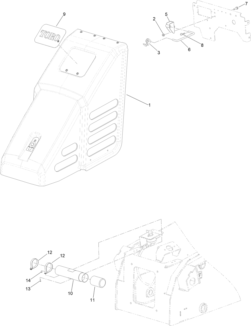 Hood And Manual Tube Assembly Diagram and Parts List for 22352 412900000 - 999999999 Toro Lawn Tractor Accessories