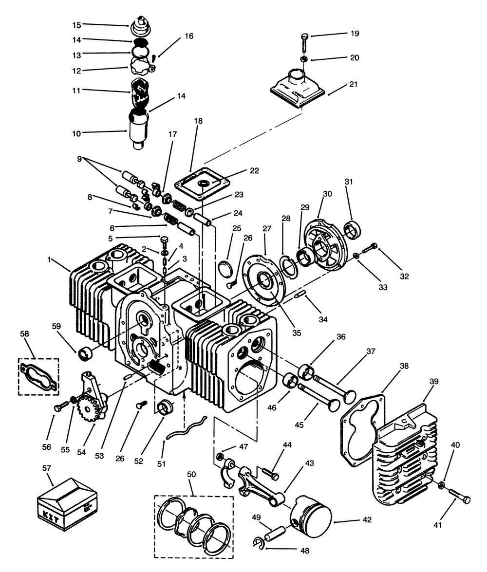 Engine Cylinder Block Diagram and Parts List for 73501 59000001 - 59000411 Toro Lawn Tractor