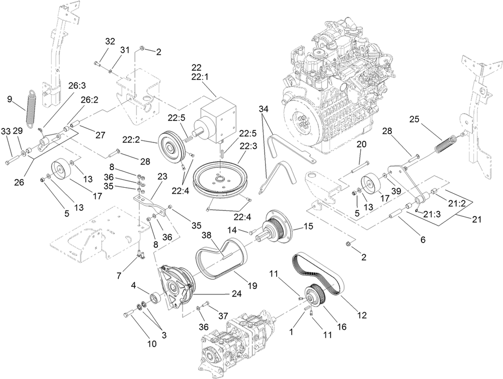 Hydro And Gearbox Assembly Diagram and Parts List for 74266 401900000-402612749 Toro Lawn Mower