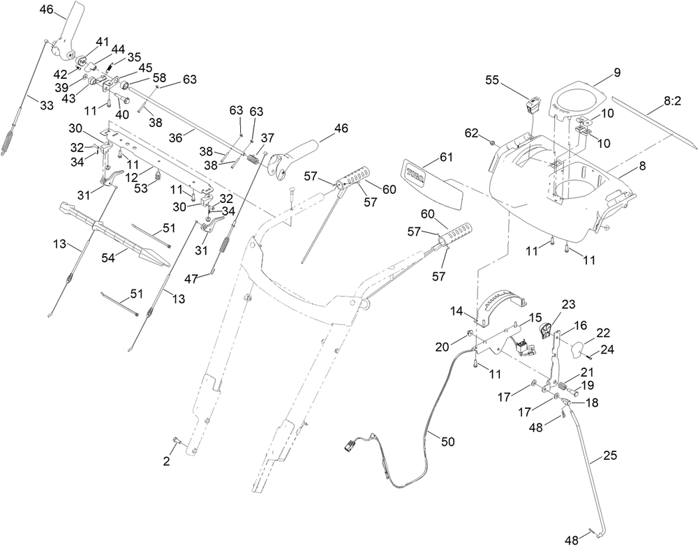 Traction Control Assembly Diagram and Parts List for 38844 409000000 - 411999999 Toro Snow Blower