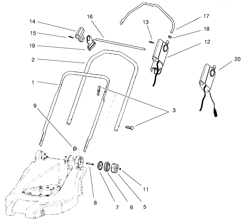 Handle Assembly Diagram and Parts List for 21062 9900001 - 9999999 Toro Lawn Mower