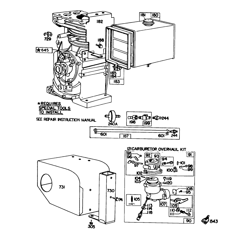 Engine Model No. 190402 Type 0989-01 (Model 38155) Diagram and Parts List for 38155 1000001 - 1999999 Toro Snow Blower