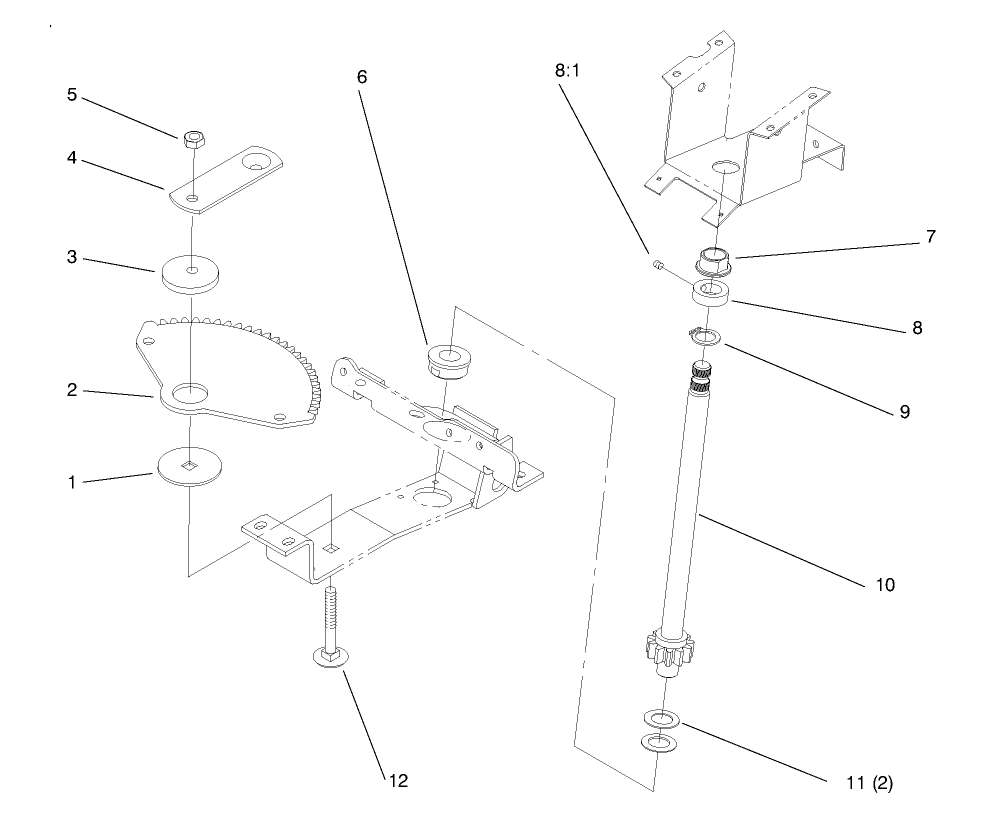 Lower Steering Diagram and Parts List for 72045 8900001 - 8900399 Toro Lawn Tractor