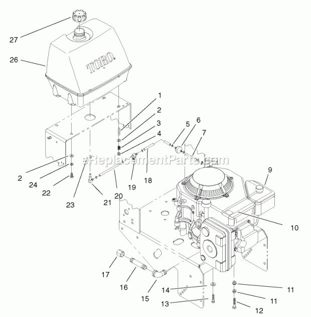Engine And Fuel System Assembly Diagram and Parts List for 30194 220000001-220999999 Toro Lawn Mower