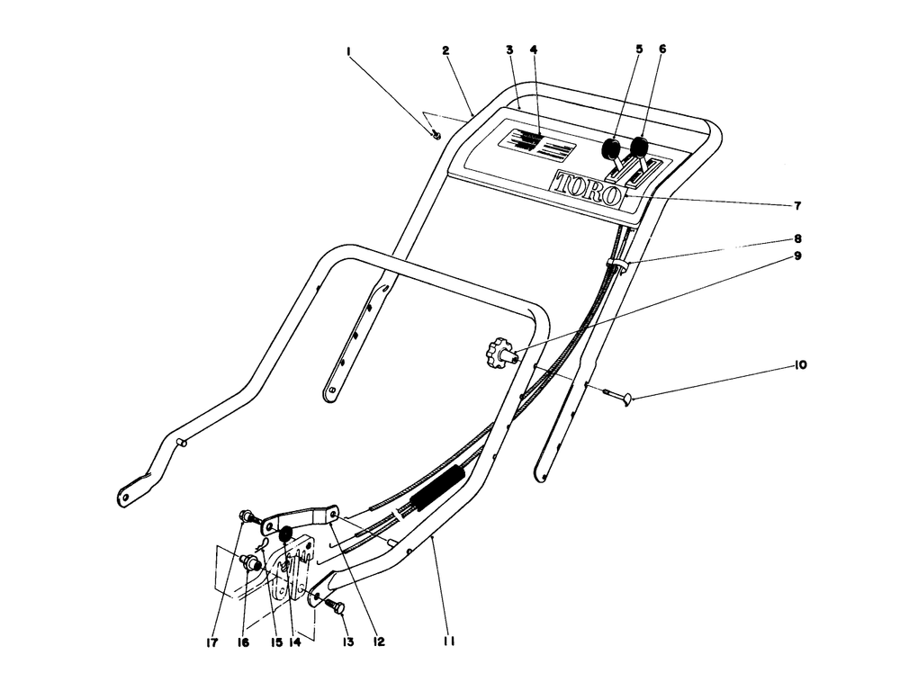 Handle Assembly Diagram and Parts List for 20562 6000001 - 6999999 Toro Lawn Mower