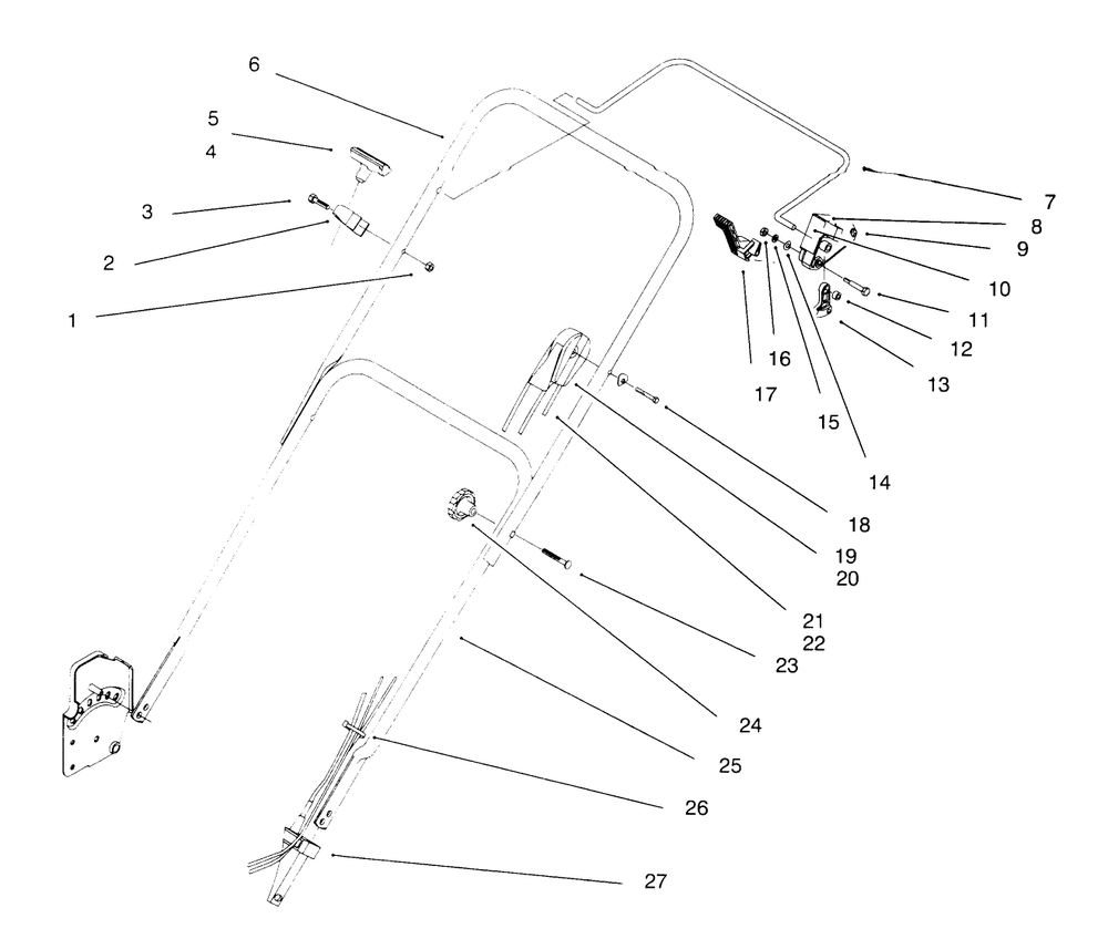 Handle Assembly Diagram and Parts List for 20442 6900001 - 6999999 Toro Lawn Mower