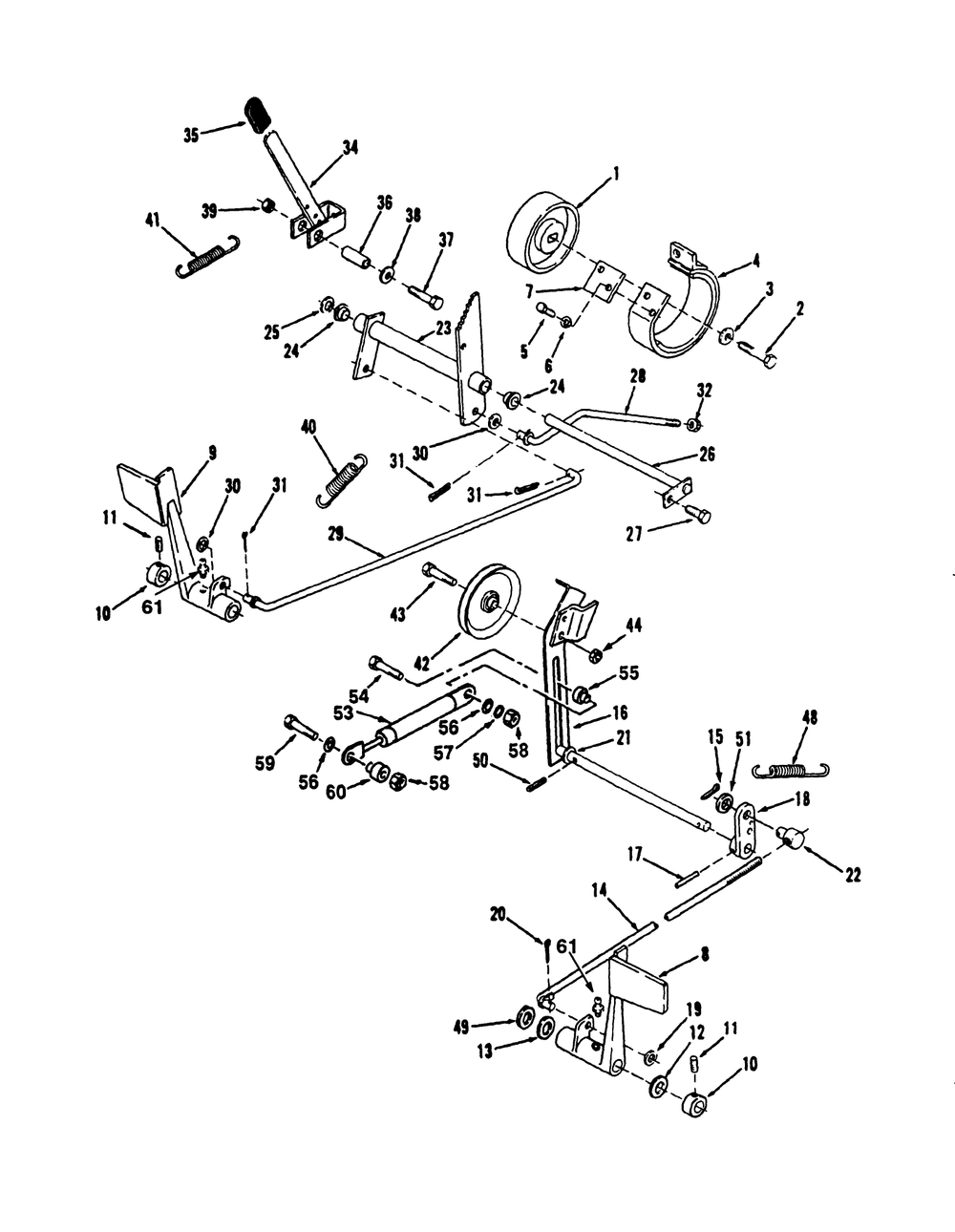 Clutch, Brake And Speed Control Linkage Diagram and Parts List for R1-16O804 2000001 - 2999999 Toro Lawn Tractor