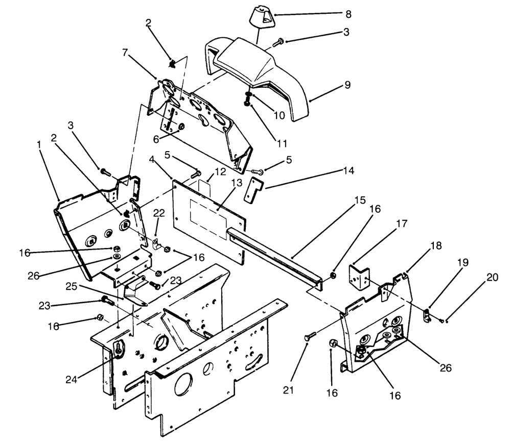 Dash And Side Panels Assembly Diagram and Parts List for 73520 5900001 - 5900177 Toro Lawn Tractor