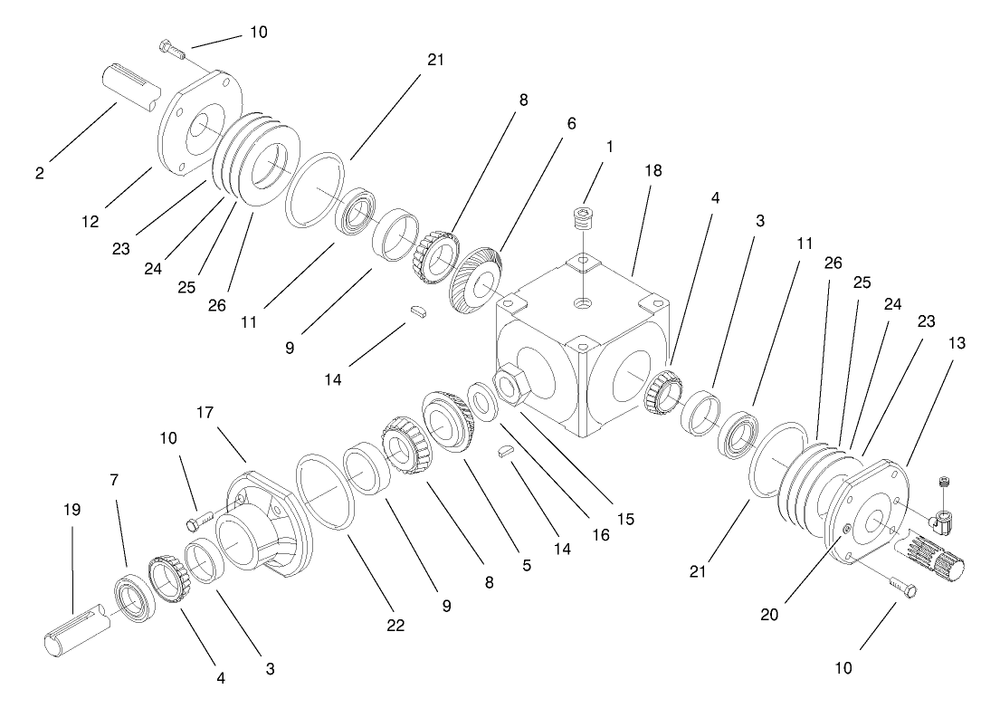 Traction Unit Gearbox Assembly Diagram and Parts List for 74187 (200000501-200999999)(2000) Toro Lawn Mower
