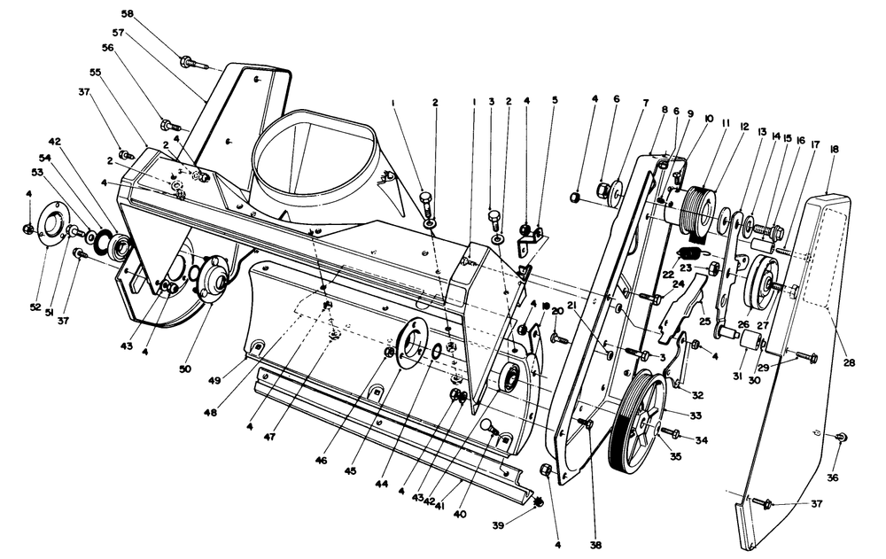 Housing Assembly Diagram and Parts List for 38186 3900001 - 3999999 Toro Snow Blower