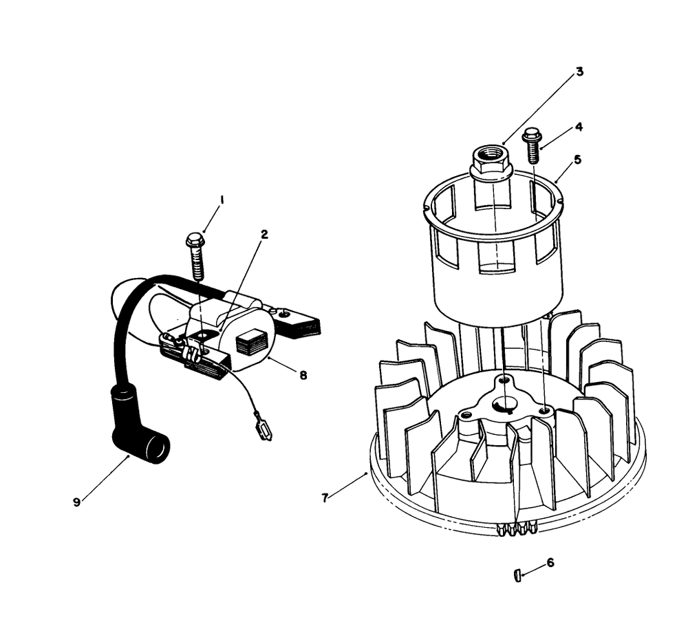 Magneto & Flywheel Assembly (Engine No. Vml0-7) Diagram and Parts List for 26620BF 1000001 - 1999999 Toro Lawn Mower