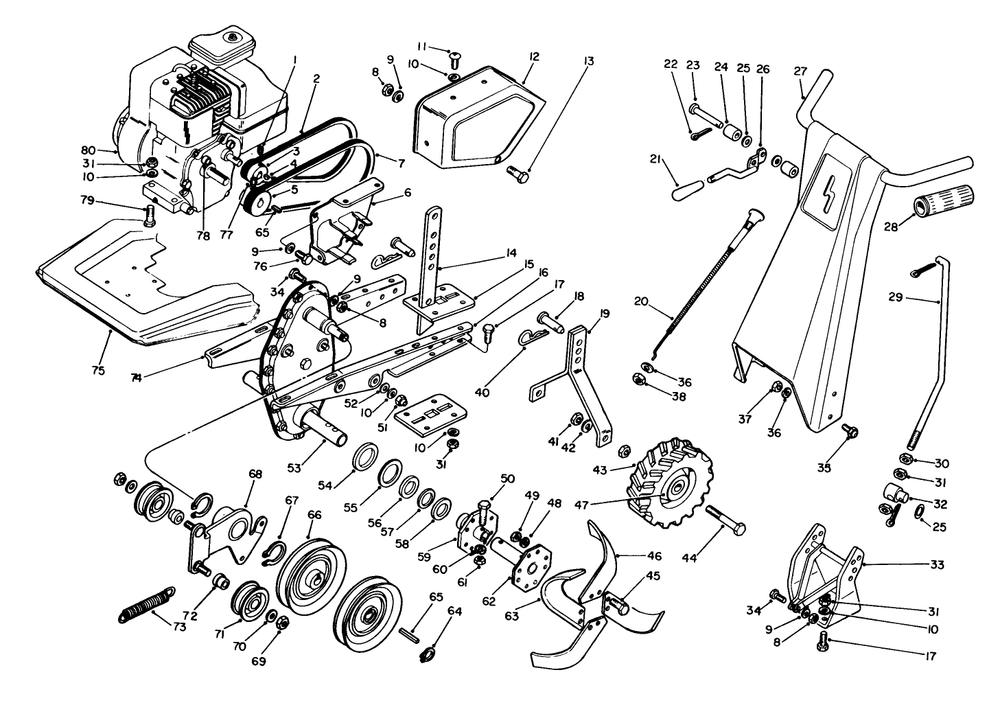 Tiller Assembly Diagram and Parts List for 58070 3000001 - 3999999 Toro Tiller