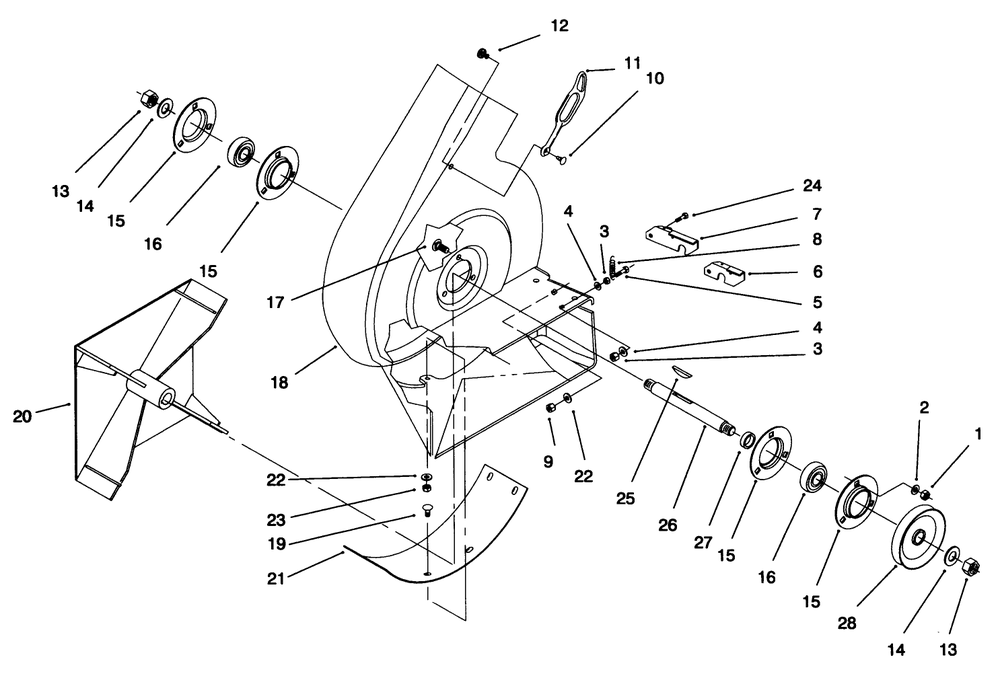 Blower Housing Assembly Diagram and Parts List for 79301 6900001 - 6999999 Toro Lawn Tractor Accessories