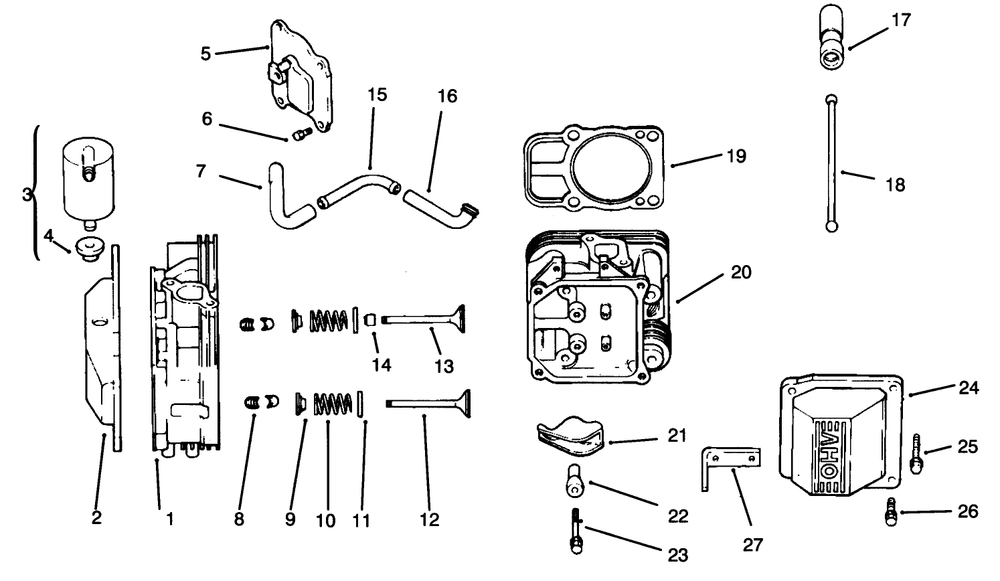 Head/Valve/Breather Diagram and Parts List for 72043 6900001 - 6999999 Toro Lawn Tractor