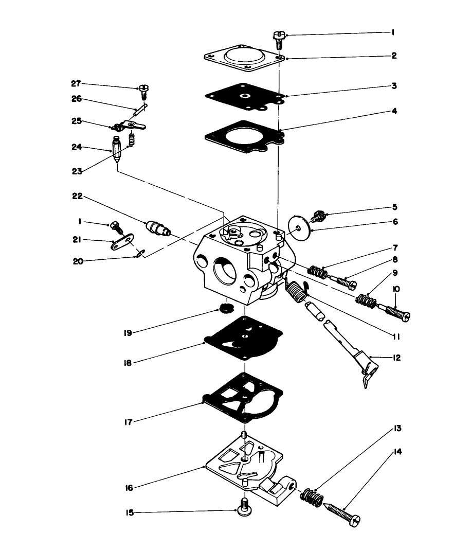 Carburetor Assembly No. 45-2970 Diagram and Parts List for 51616 4000001 - 4999999 Toro Trimmer