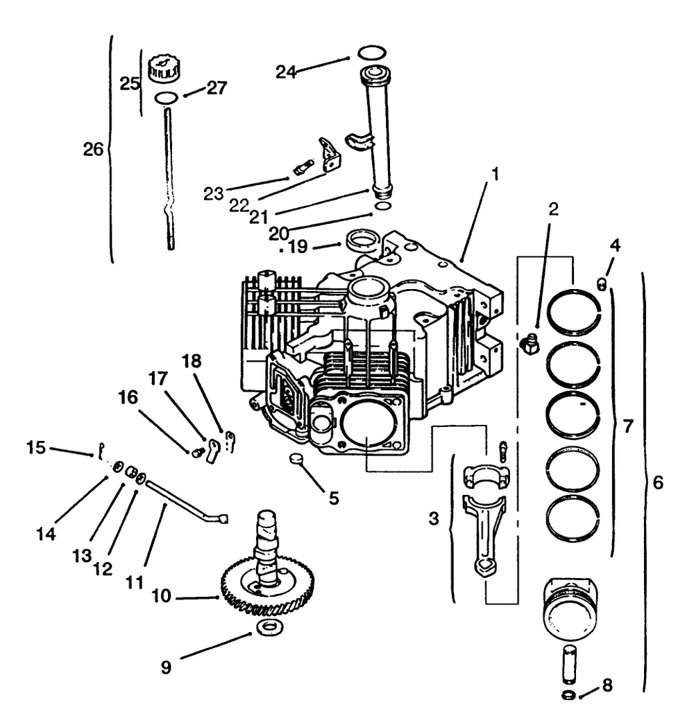 Crankcase Diagram and Parts List for 72063 4900001 - 4999999 Toro Lawn Tractor
