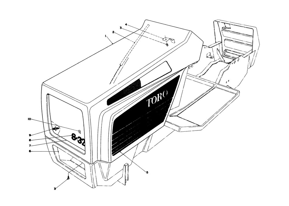 Hood Assembly Model 57300 Diagram and Parts List for 57360 9000001 - 9999999 Toro Lawn Tractor