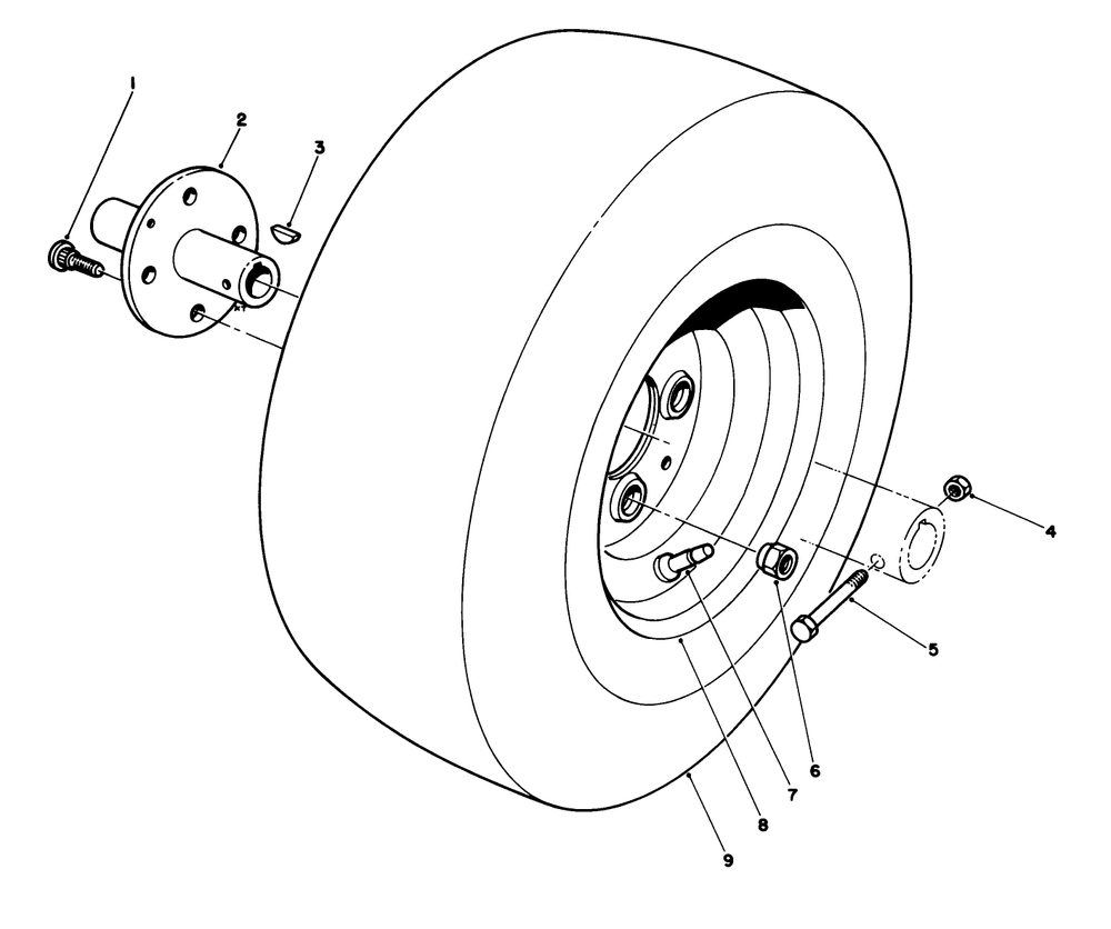 Front Wheel Assembly Diagram and Parts List for 30754 (800001-899999)(1988) Toro Lawn Tractor