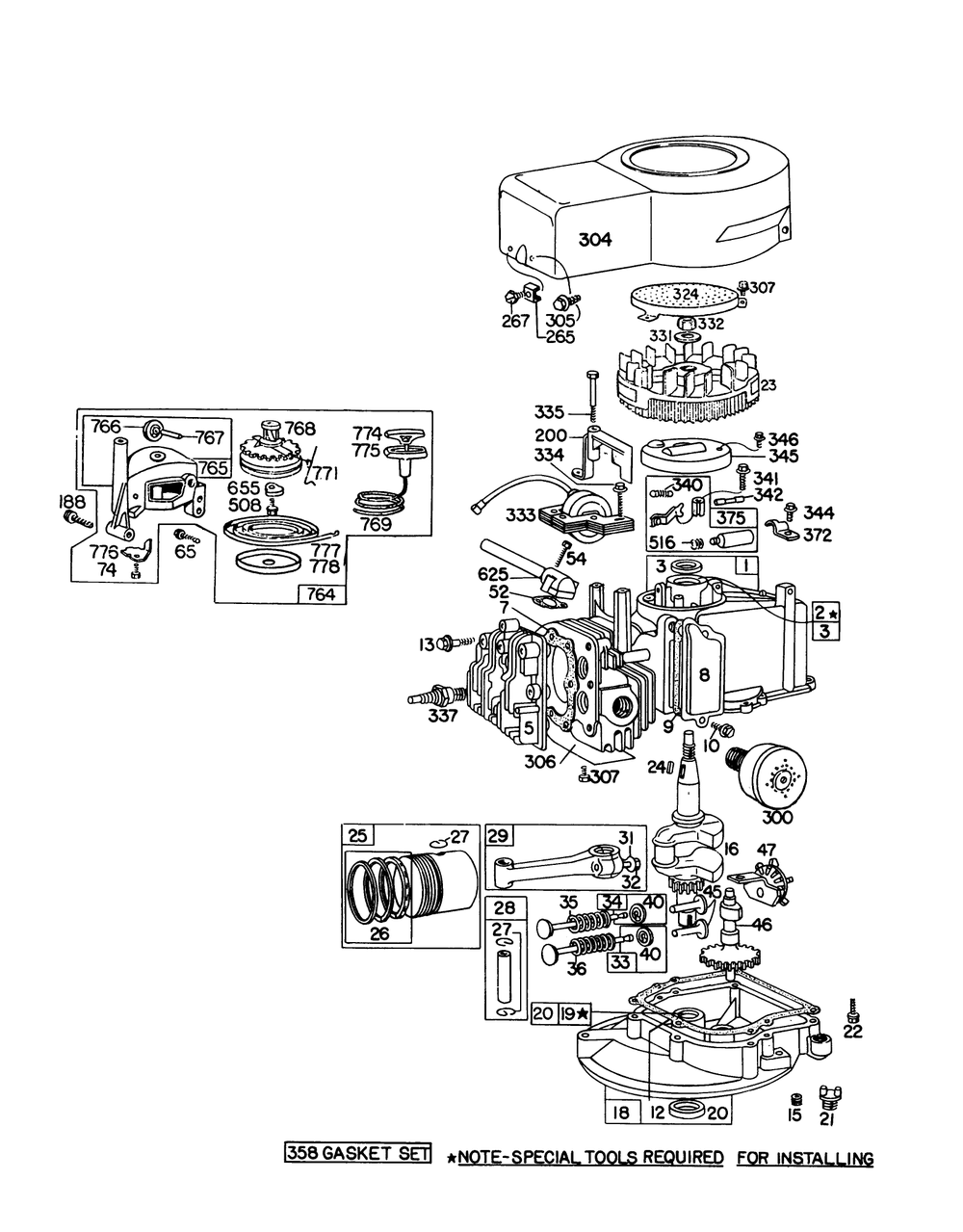 Engine Briggs & Stratton Model 92908-1736-01 For 21" Self-Propelled Model 16287 Diagram and Parts List for 16155 7000001 - 7999999 Toro Lawn Mower