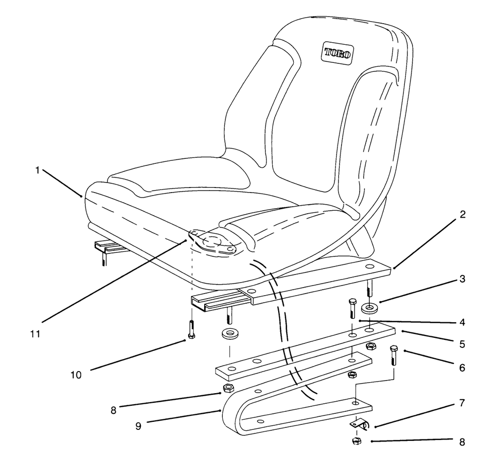 Seat Assembly Diagram and Parts List for 30610 490001 - 499999 Toro Lawn Tractor