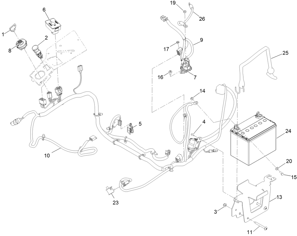 Electrical Assembly Diagram and Parts List for 76601 415074044 - 999999999 Toro Lawn Tractor