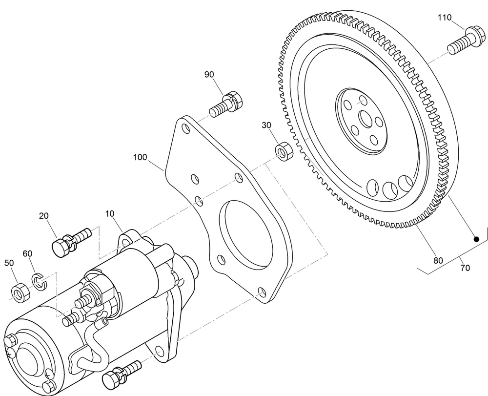 Starter And Flywheel Assembly Diagram and Parts List for 72264TE 406427909-406429999 Toro Lawn Mower