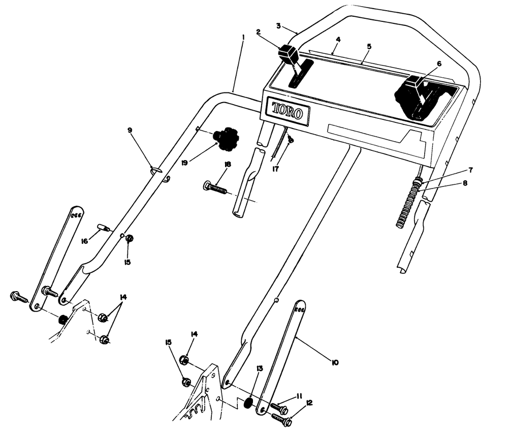 Handle Assembly Diagram and Parts List for 20106 1000001 - 1999999 Toro Lawn Mower