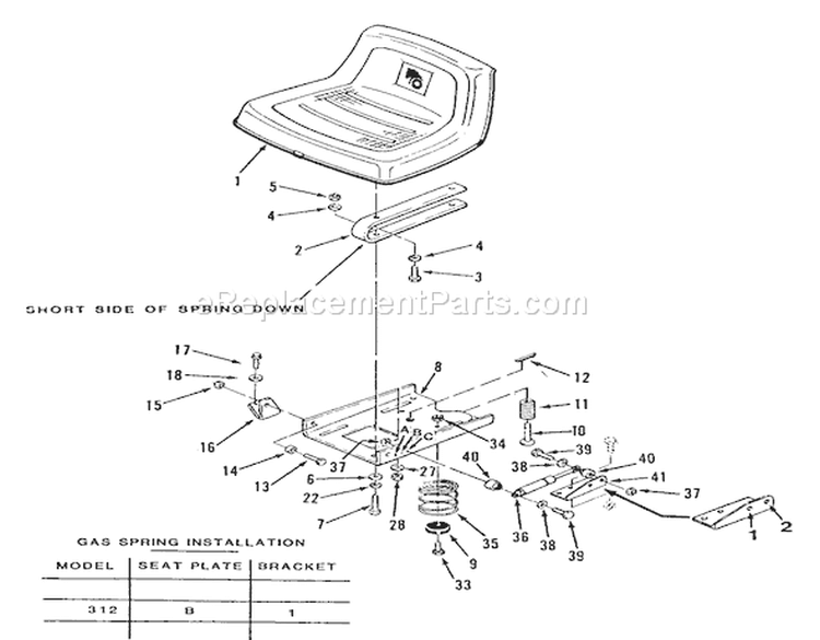 Seat Diagram and Parts List for B1-16O801 1988 Toro Lawn Tractor