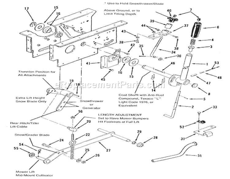 Hydraulic Lift Linkage Diagram and Parts List for E1-18OE01 1988 Toro Lawn Tractor