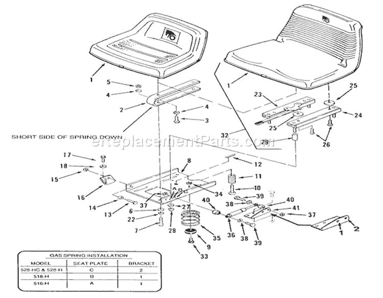 Seat Diagram and Parts List for E1-18OE01 1988 Toro Lawn Tractor