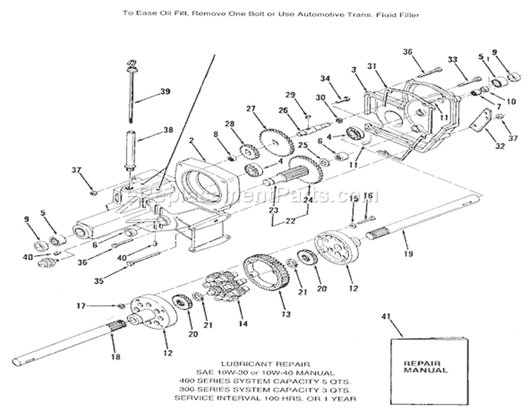 Transaxle Diagram and Parts List for E1-18OE01 1988 Toro Lawn Tractor
