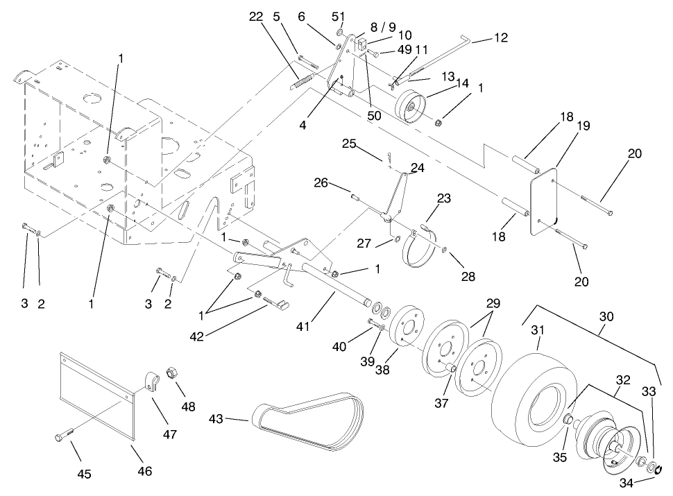 Wheel, Brakes And Traction Belts Diagram and Parts List for 30194 990201 - 999999 Toro Lawn Mower