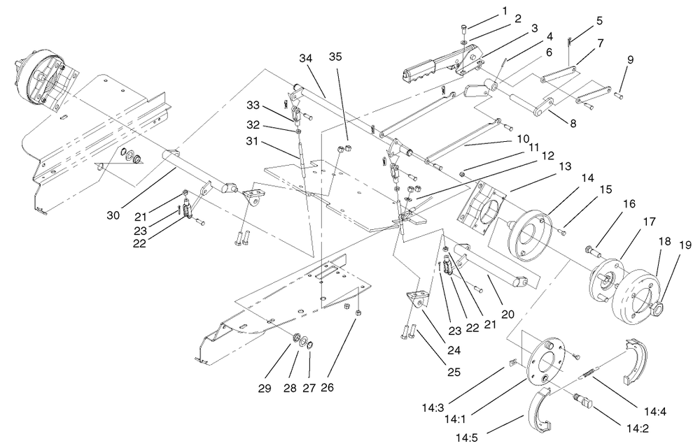 Parking Brake Assembly Diagram and Parts List for 74187 (200000001-200000500)(2000) Toro Lawn Mower