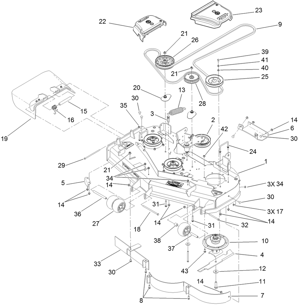 Deck Assembly Diagram and Parts List for 74941CP (312000001-312999999)(2012) Toro Lawn Mower
