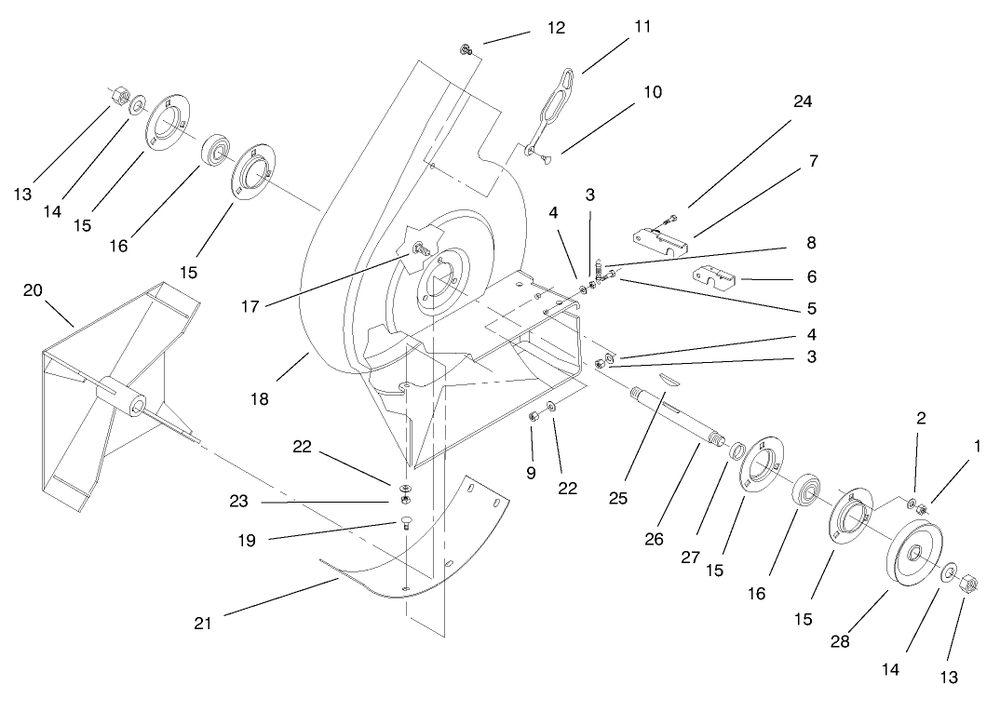 Blower Housing Assembly Diagram and Parts List for 79301 9900001 - 9999999 Toro Lawn Tractor