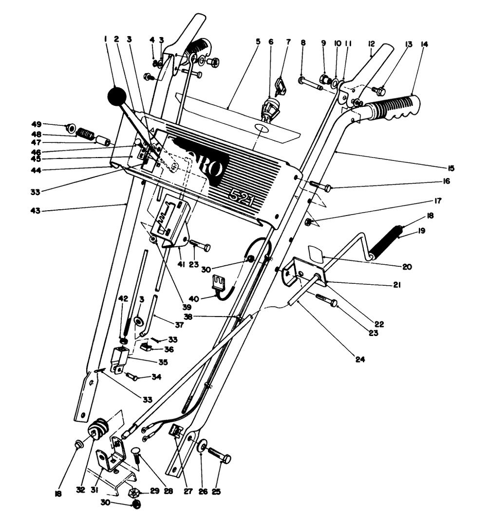 Handle Assembly Diagram and Parts List for 38056 1000001 - 1999999 Toro Snow Blower