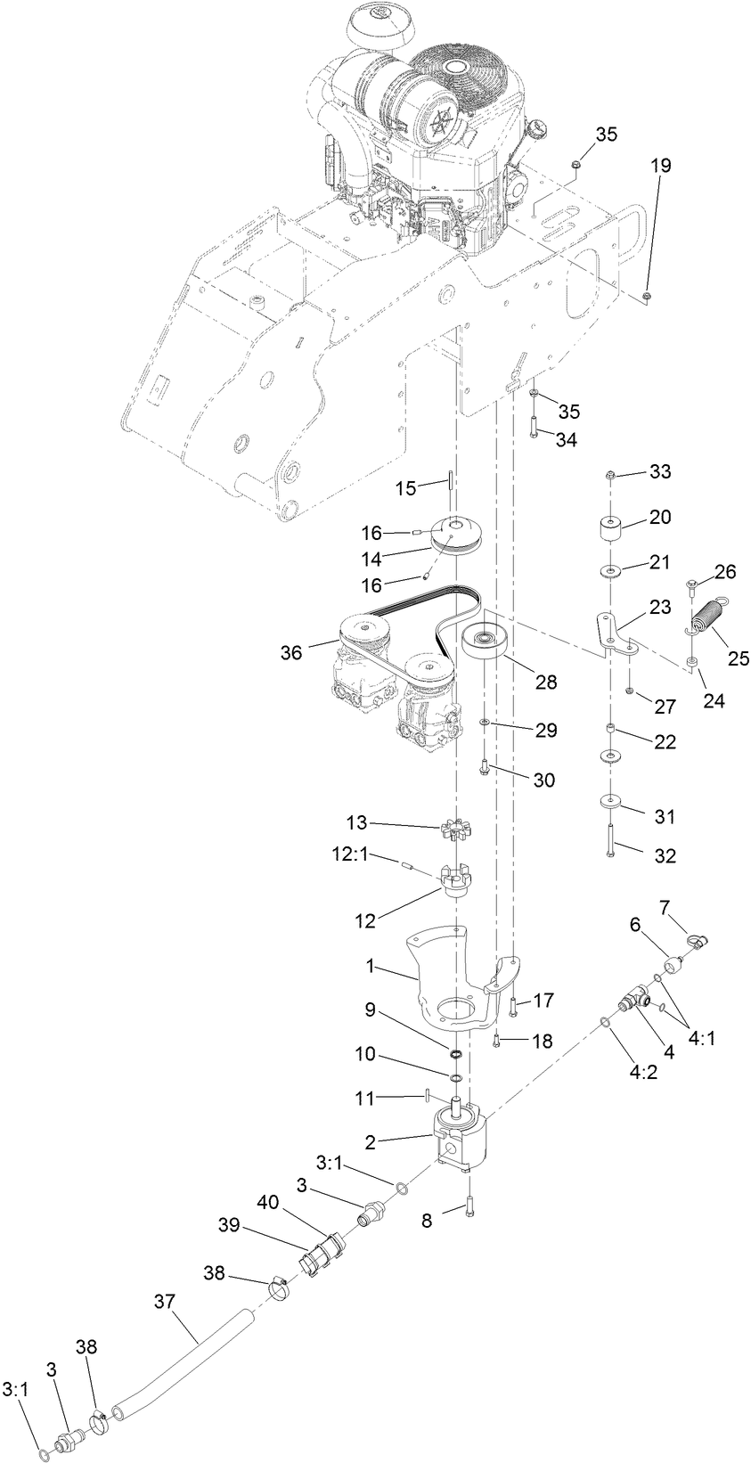 Gear Pump And Mount Assembly Diagram and Parts List for 22974 400000000 - 401999999 Toro Lawn Tractor Accessories