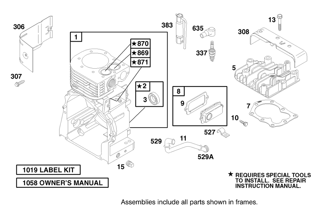 Engine Briggs & Stratton Model 92252-0129-02 Diagram and Parts List for 62063 790001 - 799999 Toro Aerator