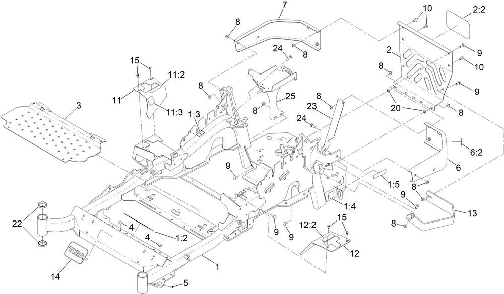 Frame Assembly Diagram and Parts List for 72949 412429053 - 412799999 Toro Lawn Tractor