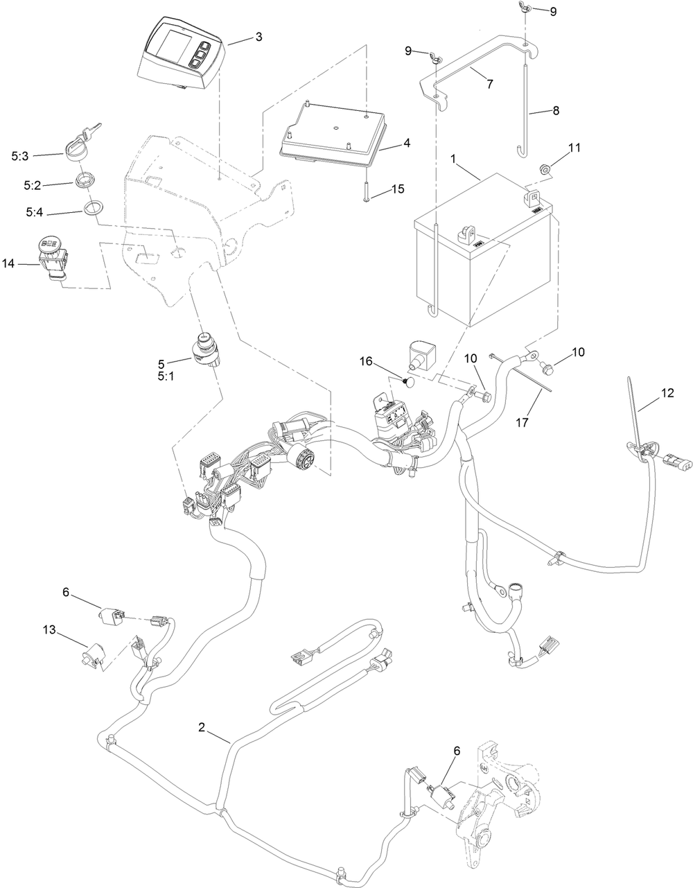 Electrical Assembly Diagram and Parts List for 74969 400000000-402505318 Toro Lawn Mower