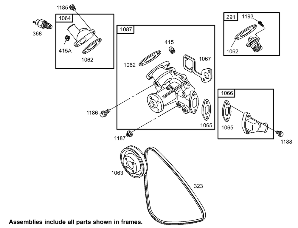 Water Pump Assembly Diagram and Parts List for 74281TE (270000001-270000300)(2007) Toro Lawn Tractor
