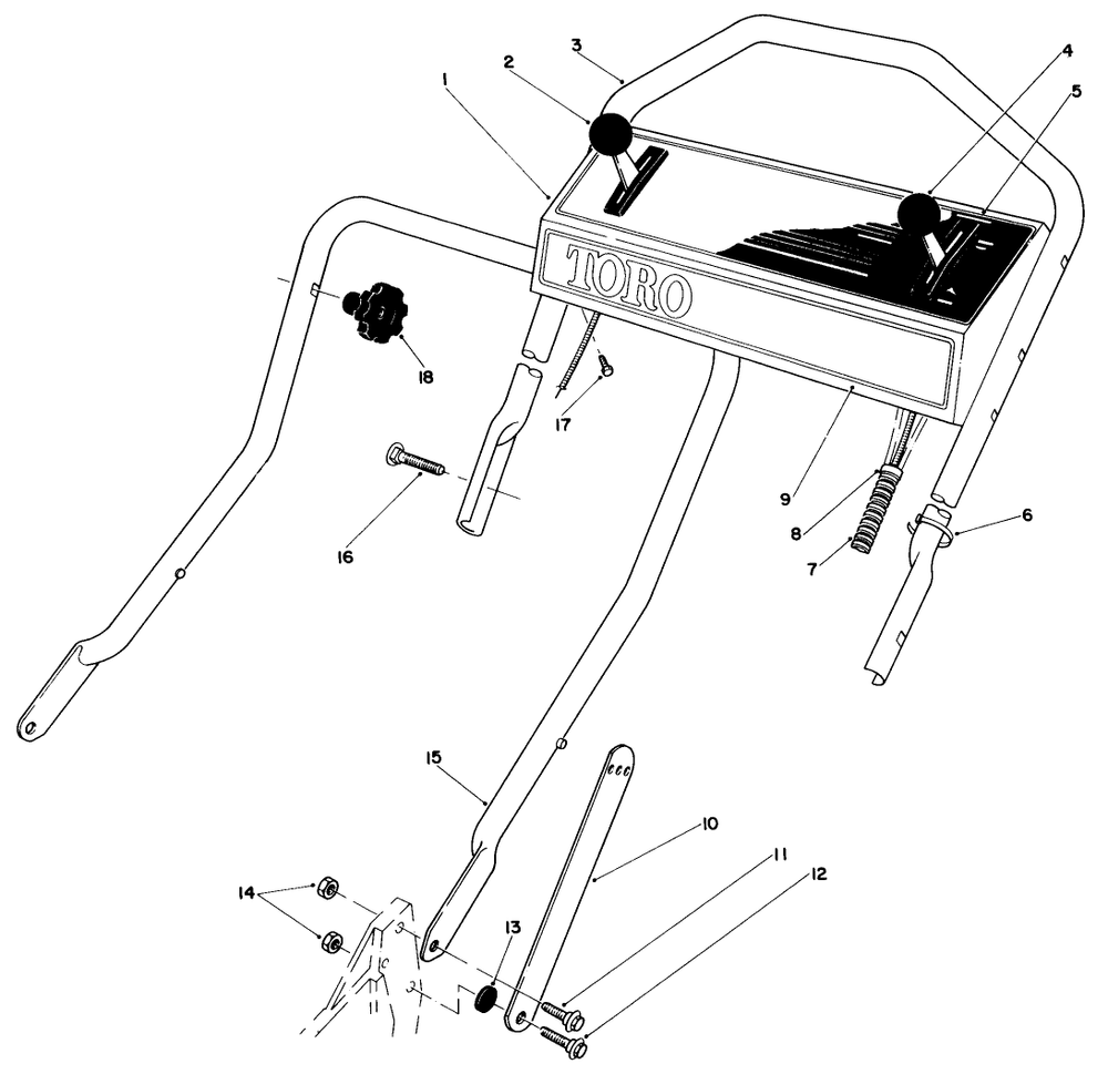 Handle Assembly Diagram and Parts List for 20661 3000001 - 3999999 Toro Lawn Mower