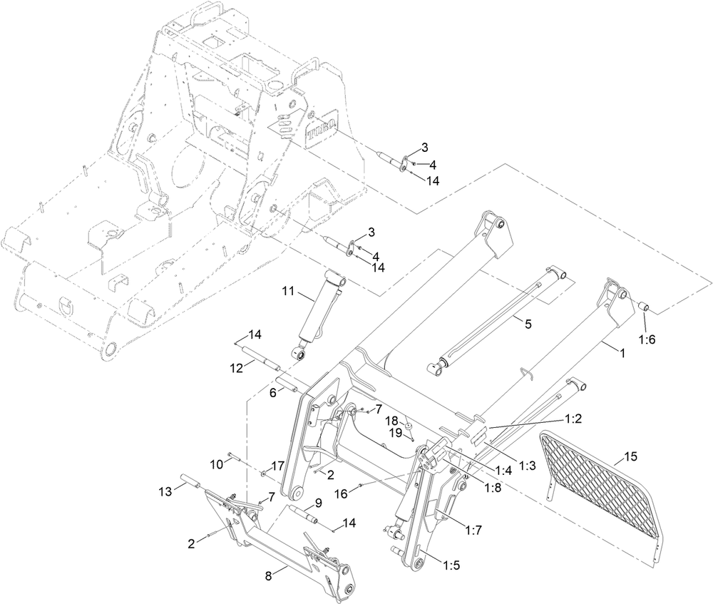 Loader Arm Assembly Diagram and Parts List for 22531 405540000 - 412699999 Toro Lawn Tractor Accessories