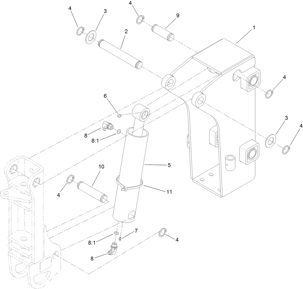 Plow Frame And Plow Cylinder Assembly Diagram and Parts List for 25403 400000000 - 401399999 Toro Lawn Tractor Accessories