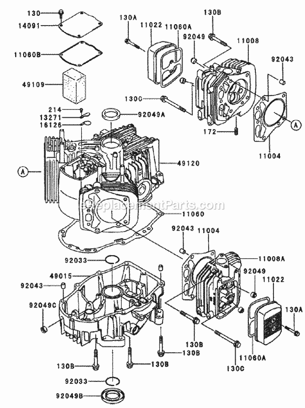 Cylinder/Crankcase Assembly Kawasaki Fh680v-A Diagram and Parts List for 74175 200000001-200999999 Toro Lawn Mower