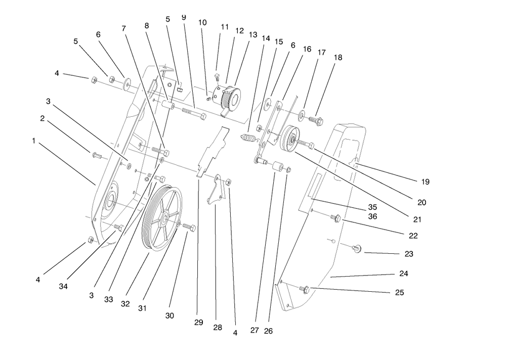 Pulley And Cover Assembly Diagram and Parts List for 38422 8900001 - 8999999 Toro Snow Blower