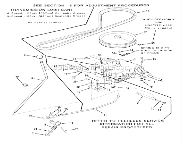 4 & 5-Speed Transmission Diagram and Parts List for E2-09K401 1988 Toro Lawn Tractor