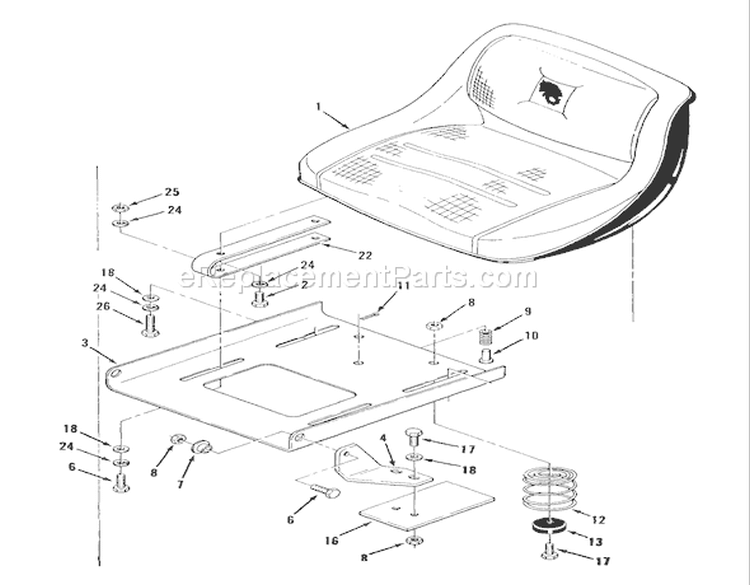 Seat And Suspension Diagram and Parts List for E2-09K401 1988 Toro Lawn Tractor